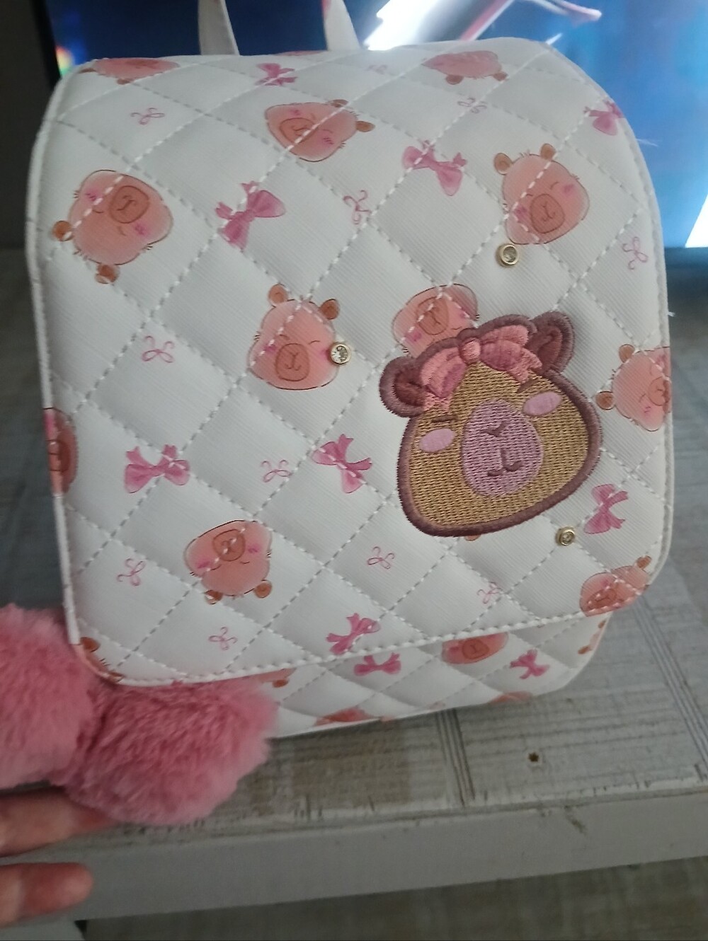 UNDERONESKY CAPYBARA CONVERTIBLE MINI BACKPACK WITH FUZZY PINK BOW BAG CHARM NWT